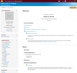 Screenshot of CEHD Moodle Template showing the overview and first week sections.