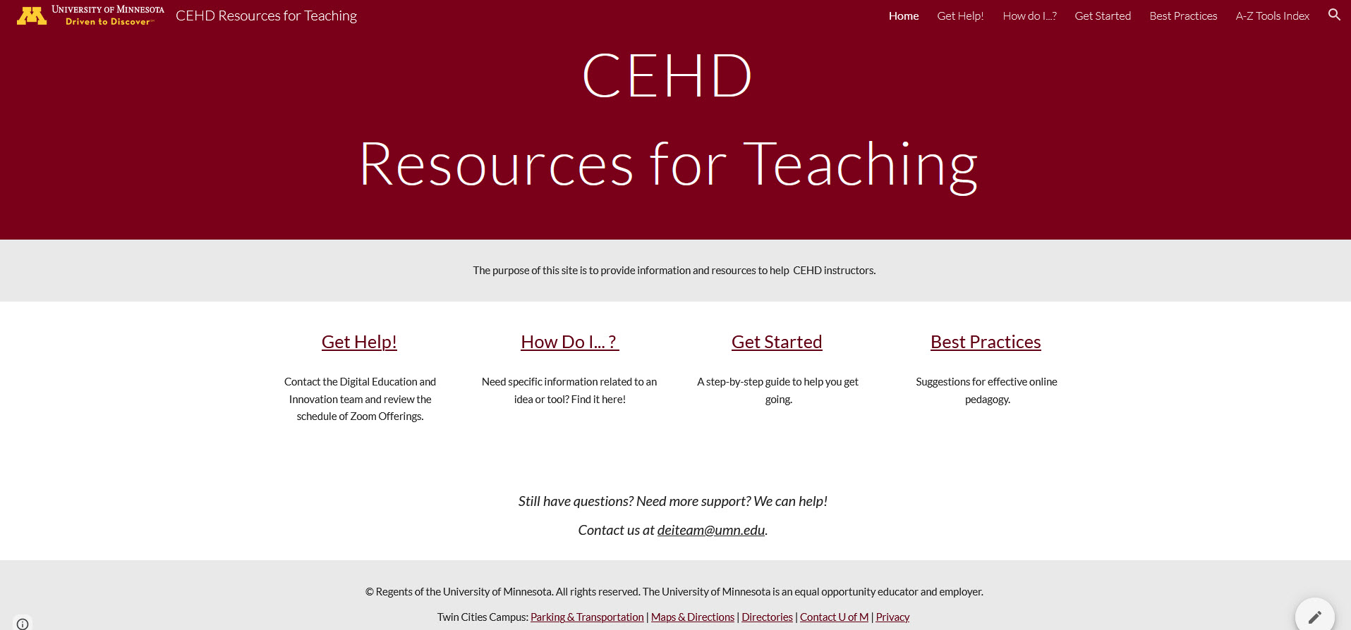 Screenshot of the home page of the CEHD Resources for Teaching Website